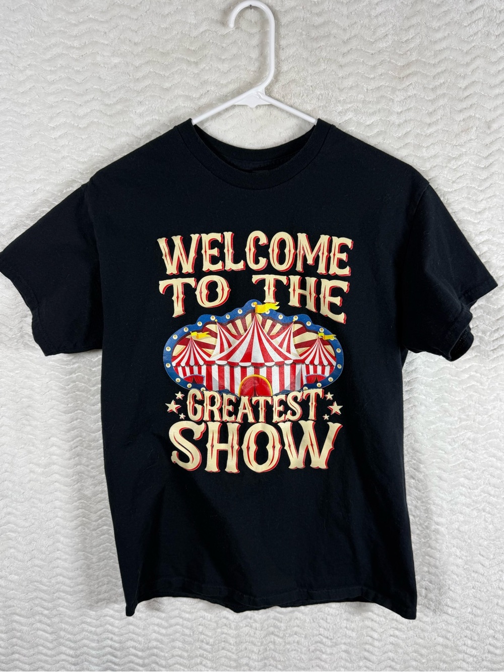 Gildan Black Graphic Tee with Red and Cream Lettering